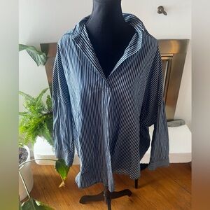 French Connection Navy and Blue Striped Blouse